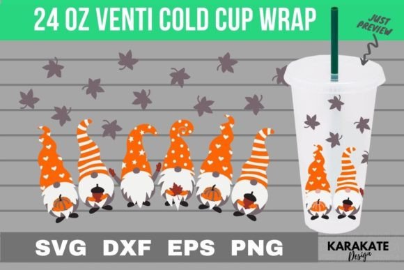 Autumn Gnome 24 Oz Venti Cup Wrap SVG for Crafts & Graphics