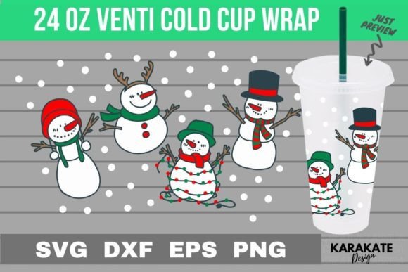 Cute Snow Man Venti Cup Wrap SVG for Crafts & Graphics