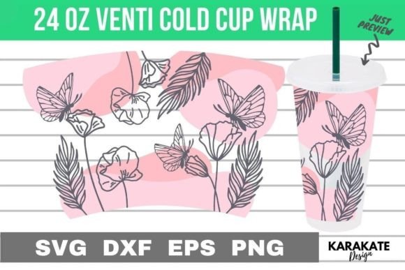 Flower Line Venti Cup Wrap SVG for Crafts