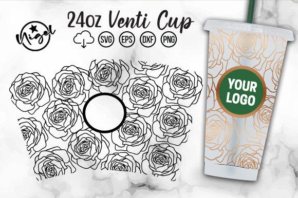 Flower Outline Rose Cold Cup Wrap SVG: Graphics for Crafts
