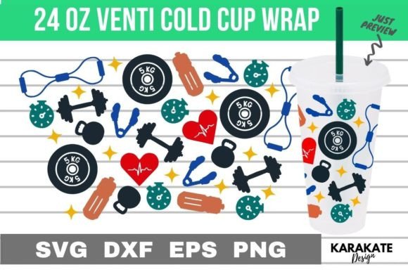 Gym Life, 24 Oz Venti Cup Wrap SVG