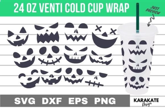 Halloween Face 24 Oz Venti Cup Wrap SVG for Crafts & Graphics