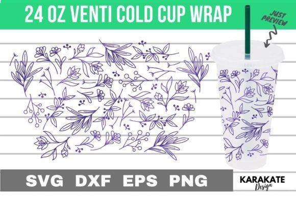 Line Flower Venti Cup Wrap SVG: Graphics for Crafts