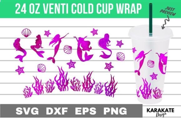 Mermaid Venti Cup Wrap SVG for Crafts & Graphics