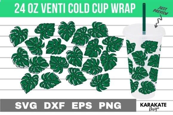 Monstera Line, 24 Oz Venti Cup Wrap SVG