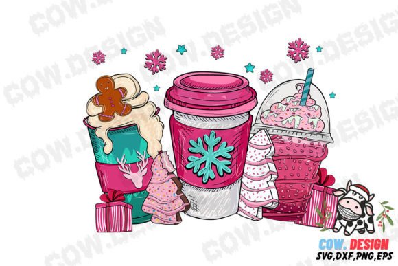 Pink Christmas Coffee Cup Cake SVG for Crafts and Graphics