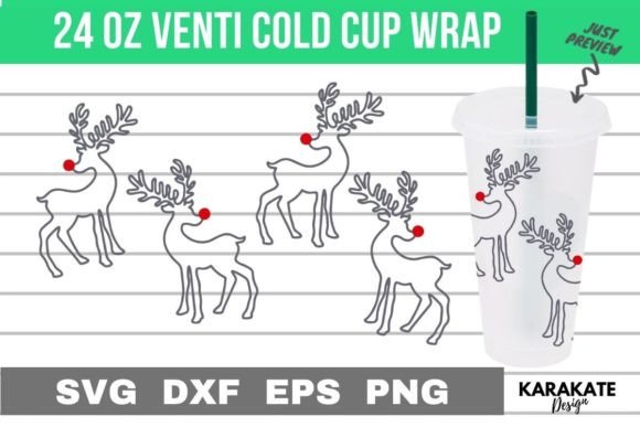 Reindeer Line 24 Oz Venti Cup Wrap SVG: Graphics for Crafts-Driven Branding