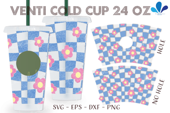 Retro Checker Flower Venti Cup Wrap SVG