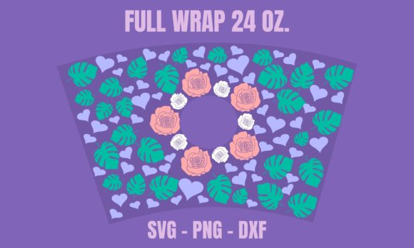 Rose Hearts Starbucks Cup Wrap SVG: Graphics for Crafts & Content