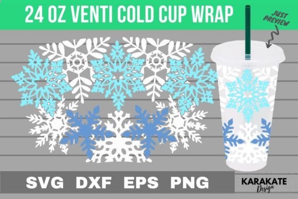Snowflakes Cup 24 Oz Venti Cup Wrap SVG for Crafts & Graphics