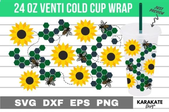 Sunflower Bee Cup Wrap SVG: Graphics for Crafts & Content