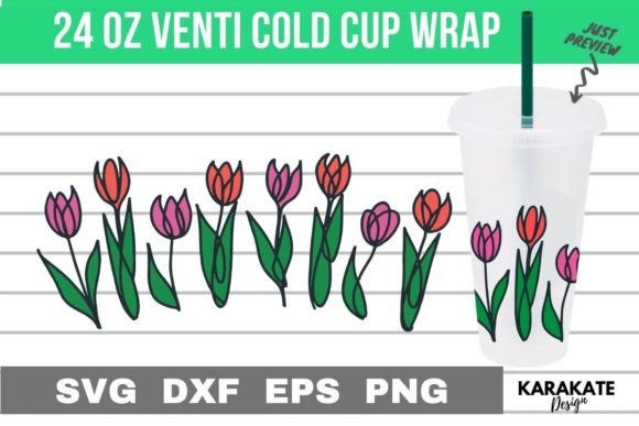 Tulips Line - 24 Oz Venti Cup Wrap SVG