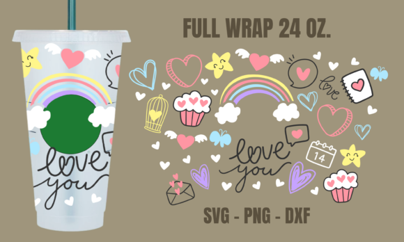 Valentine Doodle Starbucks Cup Wrap SVG: Graphics for Crafts-Driven Branding