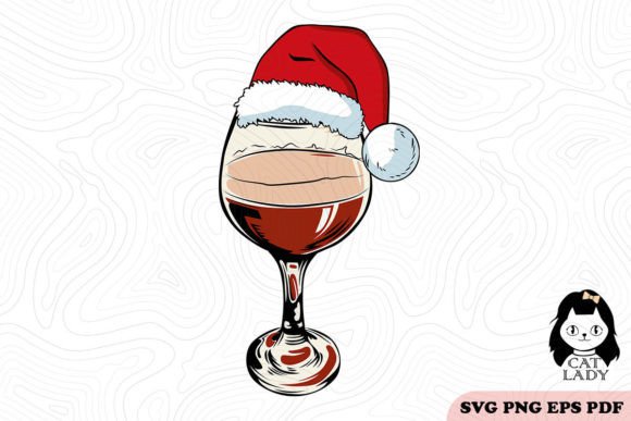 Wine Christmas Cup Glass SVG PNG: Graphics for Crafts & Branding