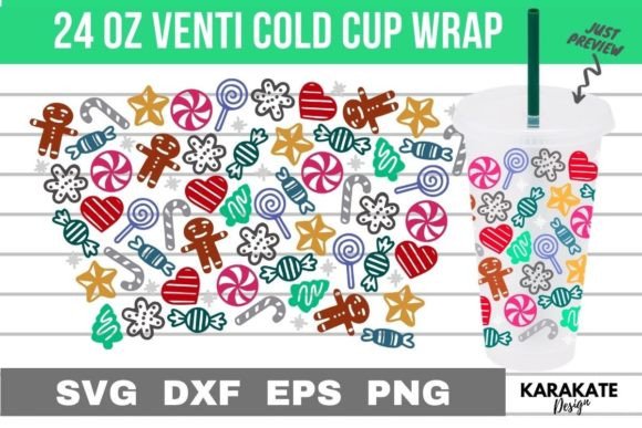 Xmas Candies - 24 Oz Venti Cup Wrap SVG